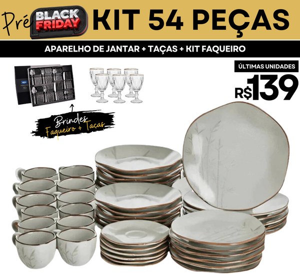 54 Peças Aparelho de Jantar em Porcelana Conjunto de Luxo Oxford® - OFERTA ESPECIAL BLACK FRIDAY